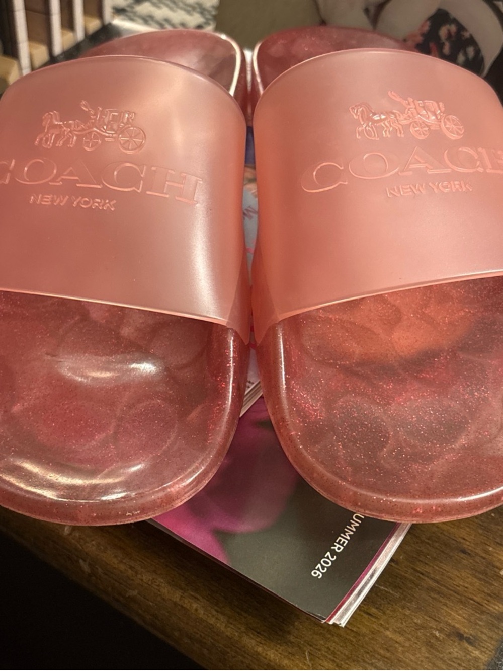Coach Translucent Pink Logo Slide Sandals